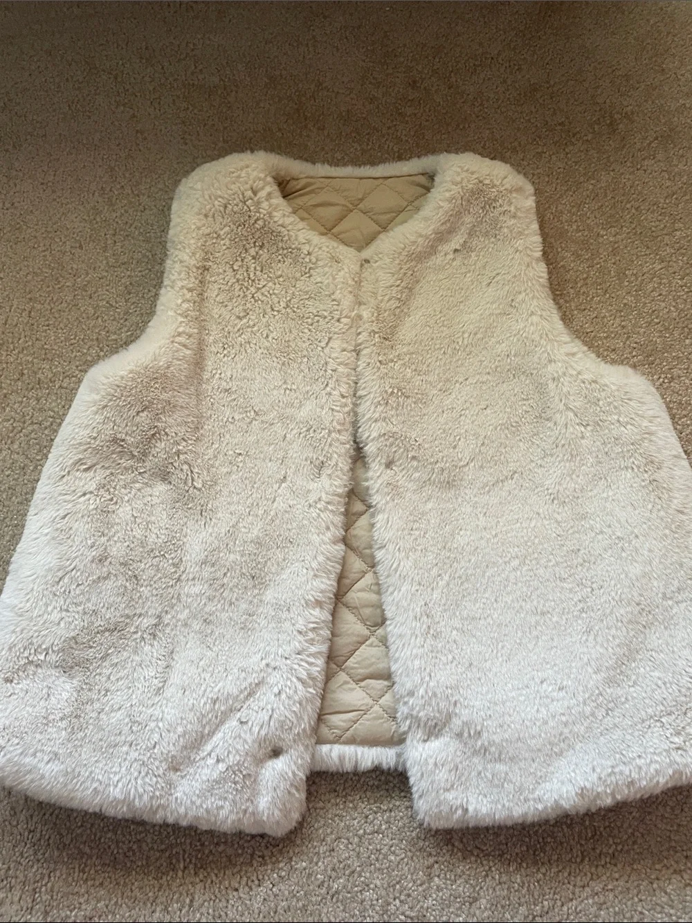 Zara Kids Reversible Cream Faux Shearling Quilted Vest